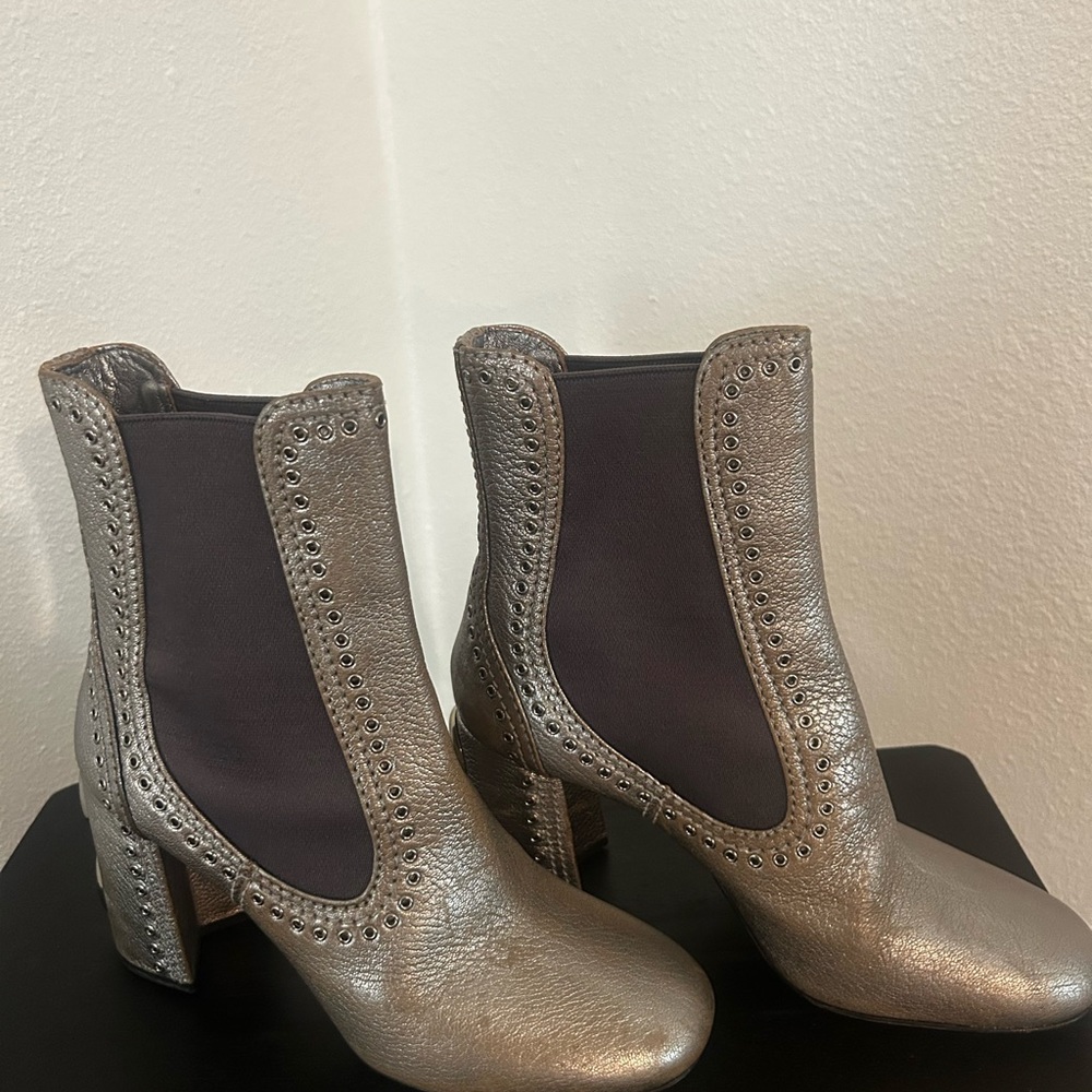 Miu Miu Silver Embellished Ankle Boots